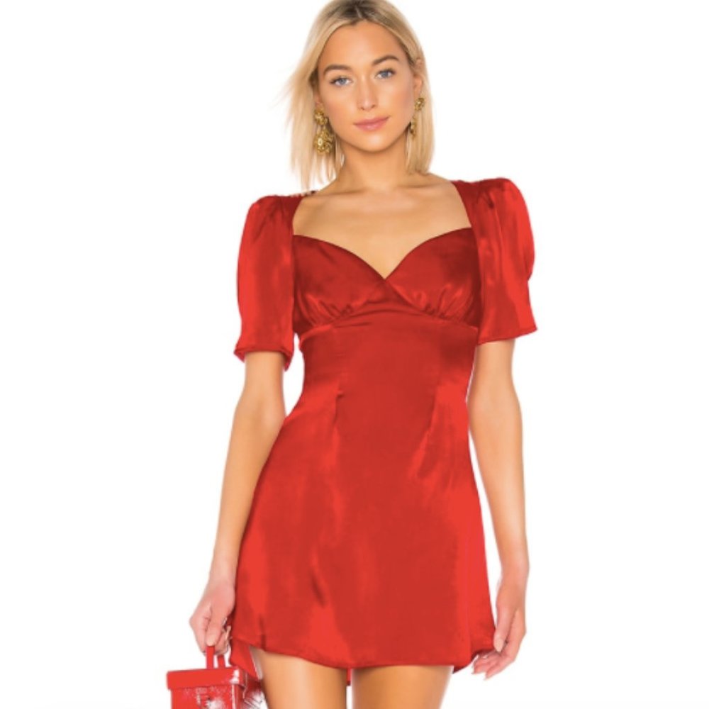 LPA Red Satin Rosalie Mini Dress